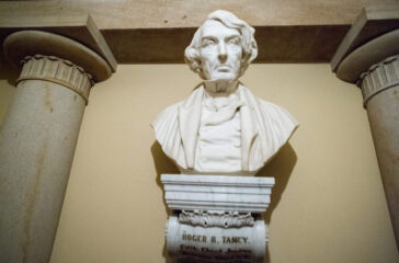 Sculpture of Roger B. Taney inside the U.S. Capitol in Washington DC.